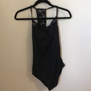 Black dance leotard with lace and back cut out